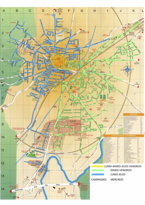 Carte de la collecte des ordures ménagères sur la commune de Lézignan-Corbières