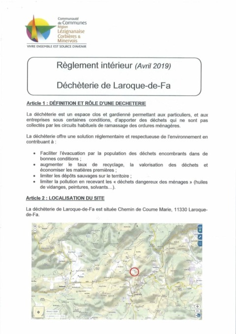 Règlement déchèterie Laroque-de-Fa