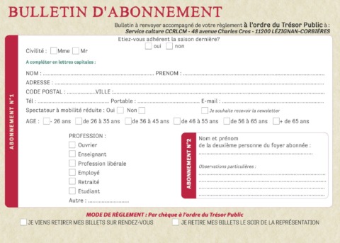 Bulletin d’abonnement Saison culturelle 2023-2024